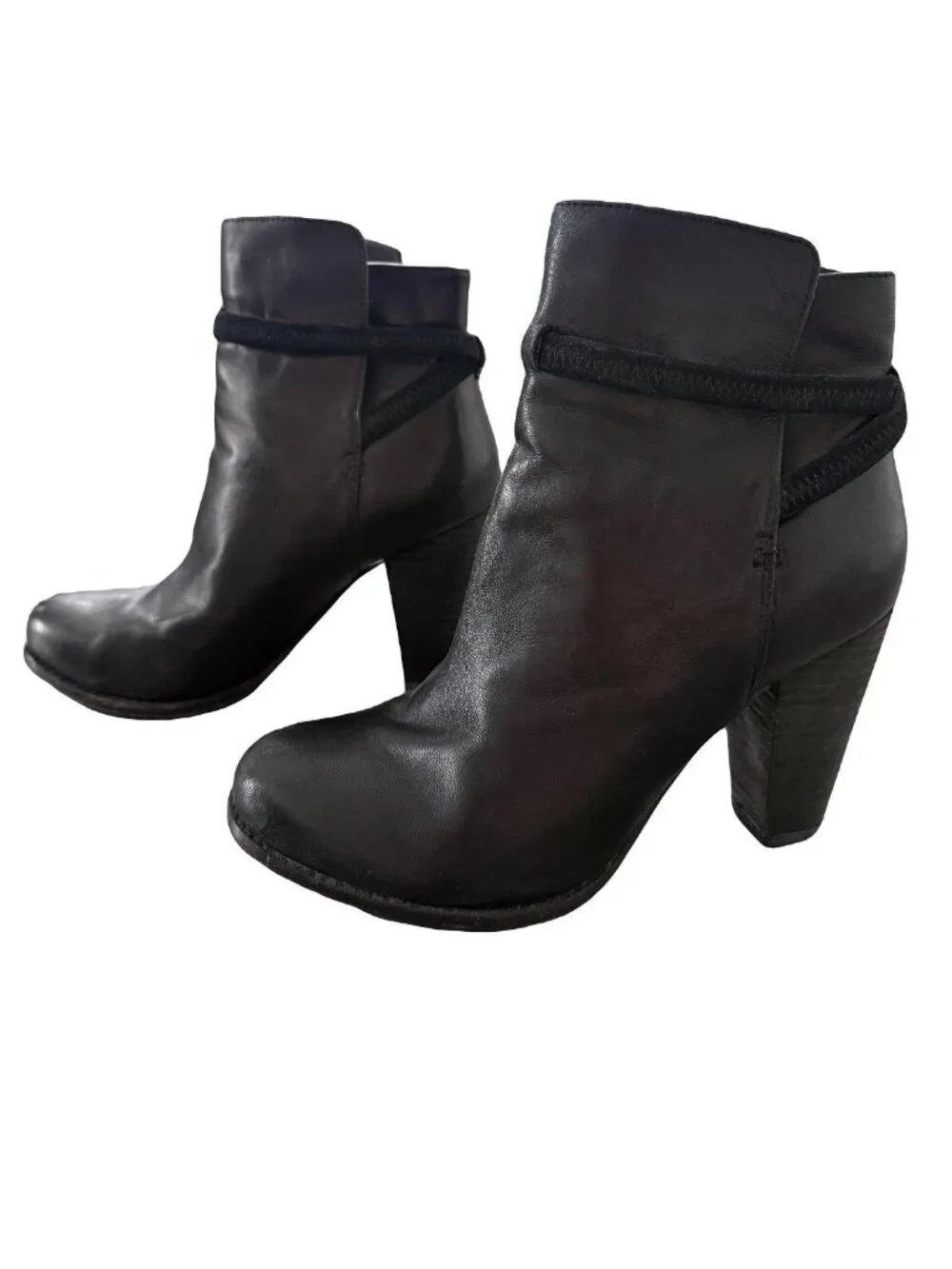 Joie Black Leather Ankle Booties Block Heel Size 38.5 (US 8.5)
